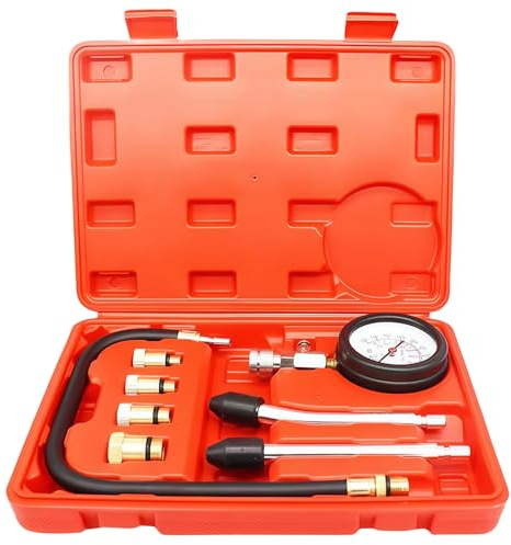 GOEDCH Kompressionsprüfer Set: Kompressionstester mit 4 Adapter, Motor Kompression prüfen Meßen Kfz M10 M12 M14 M18, 0-20 bar & 0-300 psi, Kompressionsmessgerät mit Zündkerzentester, für KFZ Motorrad