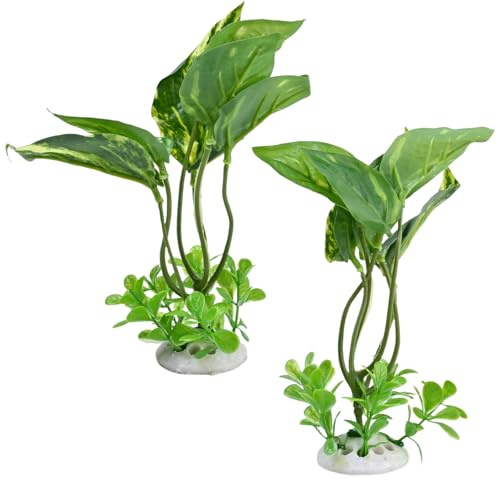 Drwosm 2 Piezas Plantas Artificiales Acuario con Base, Decoracion Acuario y Pecera, Realista Plantas de Simulación, Accesorios Acuarios y Peceras, Decoración para El Hogar y La Oficina