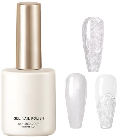 Shéll Swirl Thread Gel, With Long Lasting Formula, 15ml, Pearl White Gel Nail Polish, Shimmer Mermaid Glue Polish Glitter, Elegant And Smooth Texture, For Women, Manicure, Home, Salon