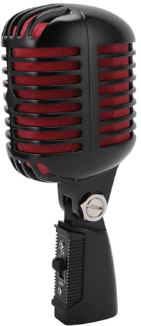 Lazmin112 Microfono Dinamico, Microfono retrò Vintage con Pickup Cardioide Professionale con Supporto Antiurto per la Registrazione in Studio di Performance Sul Palco (BLACK)
