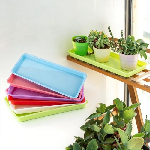 Confezione da 6 sottovasi rettangolari in plastica, 45 x 16,5 x 2,5 cm, per vasi da fiori interni ed esterni, materiale PP, per davanzali e balconi