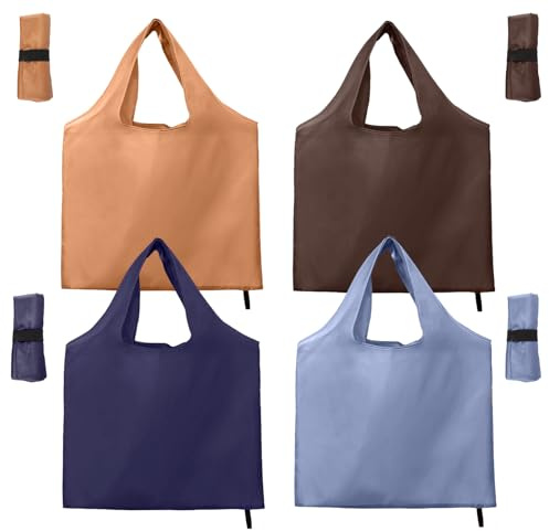 4 stycken vikbar shoppingväska i påse, 56 × 69 cm miljövänlig shoppingväska | återanvändbar bärbar lätt vikbar för shopping på stormarknaden, picknick, camping, pendling, resor