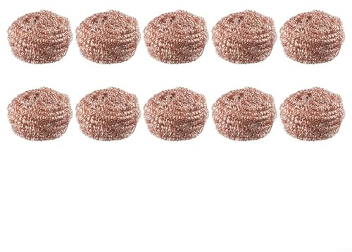 Coated Scourers for Heavy-Duty Cleaning – Copper-Plated Iron Wire Sponge Balls, Non-Scratch Slag Remover Tool for Pots, Pans, Grills & Cook