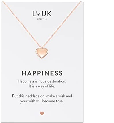 LUUK LIFESTYLE Halsband i rostfritt stål med olika berlocker och ett HAPPINESS-kort, lyckoamulett, vänskapsgåva, silver, guld, rosé