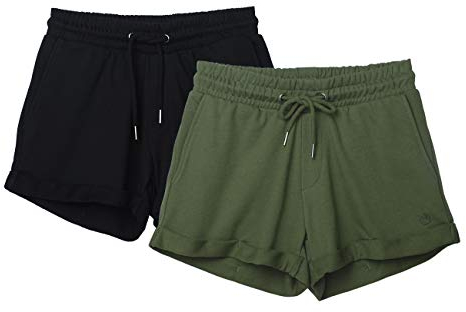 icyzone Damen Sportshorts 2er Pack Kurze Sporthose Atmungsaktive Laufshorts Bequeme Trainingsshorts für Fitness Gym (L, Black/Green)