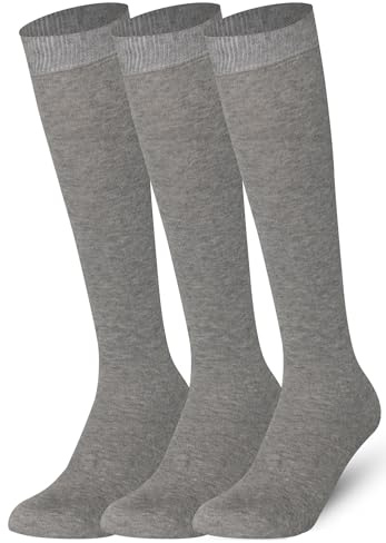 Mysocks Knee High Socks for Women and Men - 3 Pair Breathable Combed Cotton Seamless Toe Unisex Long Socks - Casual Plain High Knee Length Socks