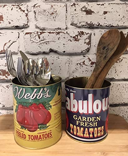 salt and pepper interiors Retro Vintage Storage Tins Set of 2 Round Canister Jar Food Utensils Table Decor (Tomato Set)