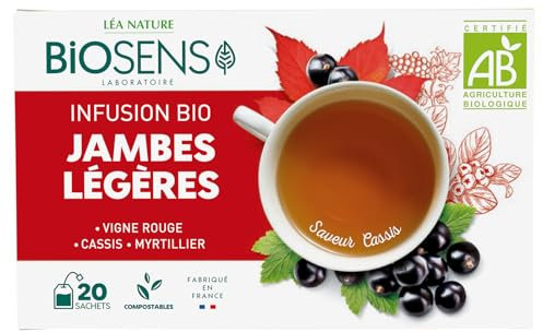 Biosens - Infusion Jambes légères - Vigne Rouge, Cassis et Myrtillier - Certifié Bio AB - Fabriqué en France - 20 sachets