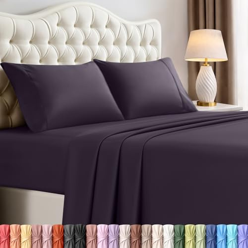 Utopia Bedding Heltäckande lakanset – 4-delat sängkläder – borstad mikrofiber – krympnings- och blekningsbeständig – enkel skötsel (full, lila)