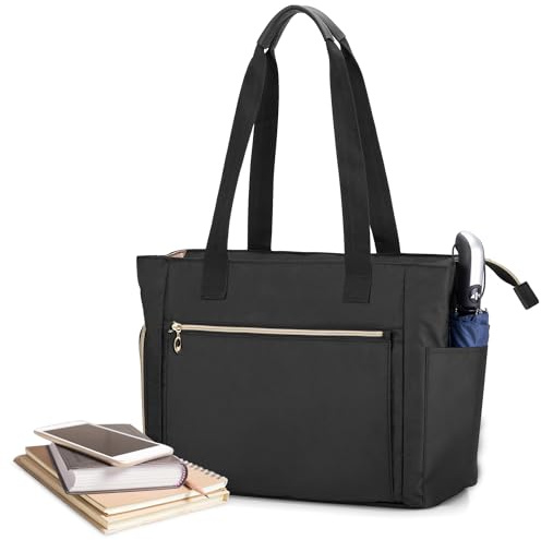 CURMIO Teacher Work Bag, Portable Teacher Tote Bag with Padded Sleeve and Compartments for Laptop, School Supplies, For Teachers, Black (Patented Design)