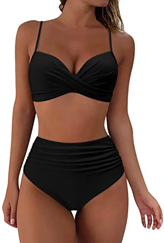 RXRXCOCO High Waisted Bikini Set Push Up Bikini Top with Tummy Control Bikini Padded Bikinis 2 Piece