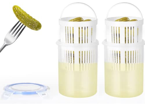 MISNODE 2 Stück Einmachgläser mit Siebeinsatz, Gurken-Aufbewahrungsbehälter, Kunststoff, transparent, Jalapeno, Aufbewahrung für Zuhause, Küchenzubehör