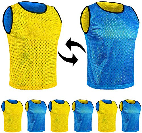 SPORTSBIBS 6X Fußball Leibchen für Kinder und Erwachsene - Set von 6 Stück - Wendeleibchen 2-Farbig, Trainingsleibchen, Markierungshemd Doppelseitig für Damen Herren Junioren Senioren