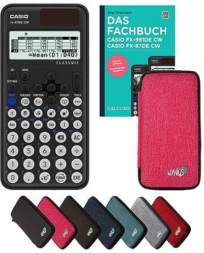 Casio fx-87DE CW Incl. Funda Protectora Rosa y Libro especializado (160 páginas, DIN A5) – Calculadora científica – Smart Set (Alemán)