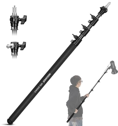 NEEWER 240cm Luftkissen Auslegerstange, 4 teiliger faltbar tragbar Teleskopausleger, Galgen mit 1/4 3/8 5/8 Anschluss, 3 Wege Schnittstelle für LED Softbox Blitz Mic Max. Belastung 2kg, MS-240AC