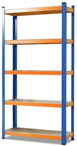 KARAT Schwerlastregale für Garage, Keller, Werkstatt - Steckregal - Weitspannregal - Lagerregal - Kellerregal - Eckregal - Reifenregal - Gitterregal (Blau/Orange, 180 x 90 x 60 cm)