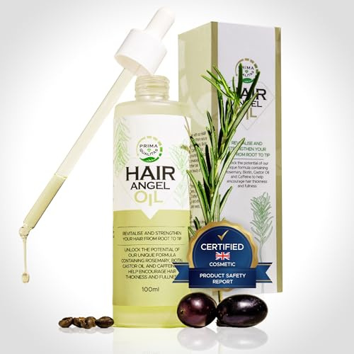 Prima Qualitas Hair Growth Oil with Rosemary, Caffeine, Biotin, Castor, Jojoba, Argan – Treat Dry, Damaged Hair, Split Ends, Thicken & Target Hair Loss – Natural Formula, 100ml