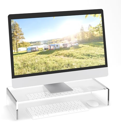 Relaxdays Monitorständer, Acryl, ergonomisch, H x B x T: 10 x 50 x 20 cm, Bildschirmerhöhung Schreibtisch, transparent