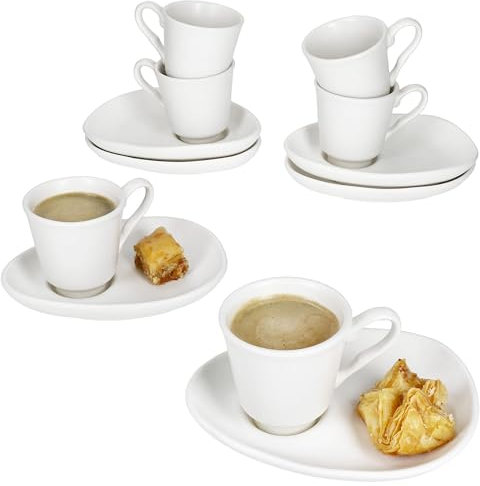 MamboCat 6er Set MOKKA Espressotassen mit Untertassen Weiß matt I für 6 Personen I Porzellan-Set für Frühstück & Kaffee I Je 6x kleine Tassen & Untertassen