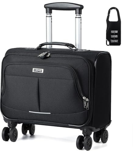 Lekeinchi Laptop Bag with Wheels,Softside Hand Luggage Rolling Briefcase Women Laptop Trolley for Work/Travel/Business, Waterproof Underseat Cabin Bags (Black, M)