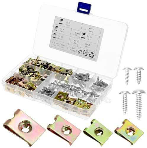 QWORK® 170 piezas tuercas roscadas, juego de tuercas a presión, para automóviles y motocicletas(No.6/8/10/12)