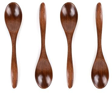 Yuannee Wooden Spoons,4 PCS Wooden Honey Spoon Dessert Spoons Wooden Ice Cream Reusable Natural Wood Long Soup Spoons Wooden Coffee Spoon Matcha Spoon for Baking Stirring