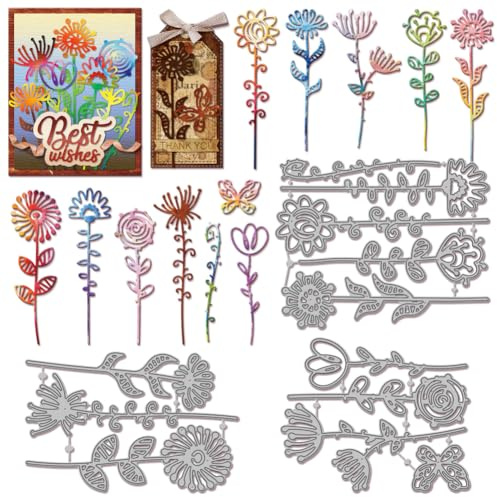 GLOBLELAND Artsy Stems Flowers Cutting Dies for DIY Scrapbooking Metal Abstract Plants Butterfly Die Cuts Art Flowers Dies Cuts for Card Making Embossing Photo Album Craft Decor