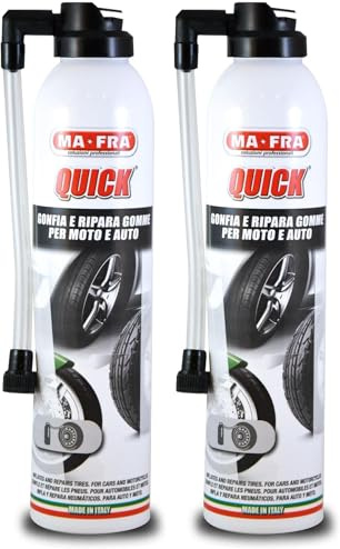 Ma-Fra, Quick, Gonfia e Ripara le Gomme Forate di Auto e Moto, Adatto a Pneumatici con e Senza Camera d'Aria, Formato 300ml (Confezione da 2)
