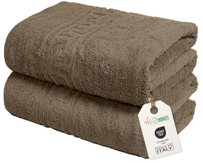 nice homeit Set mit 2 großen Badetüchern, 100 x 150 cm, extra großes Badetuch aus 100% ringgesponnener Baumwolle, extra weich und saugfähig, hergestellt in Italien (Braun)