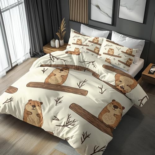 Genérico Funda Nordica Cama 90 Capybara Animales, Funda Nórdica Dibujos Animados, Ropa de Cama 150x200, Juego de Cama 3 Piezas, Funda Edredon Microfibra Y 2 Fundas de Almohada 50x75 cm - SKA3812