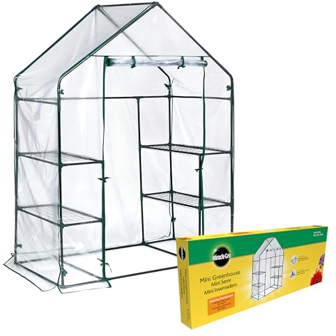Miracle-Gro Walk-in Greenhouse, Removable Shelves, Clear, 4'8x29x6'5
