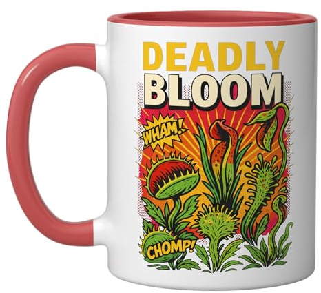 Carnivorous Plant Deadly Bloom Venus Flytrap Sarracenia Ceramic Mug, Red/White