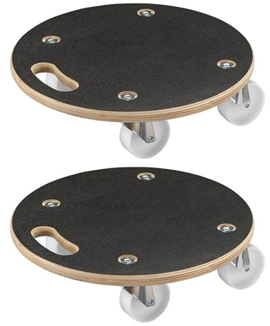 Wiltec 2x Flyttbräda upp till 250 kg rund, MDF transportbräda 380 x 110 mm, rullbräda med 4 hjul