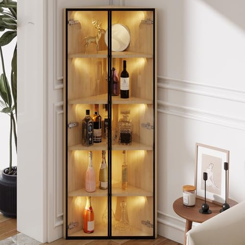 Vitrina de cristal LED de 62 x 35 x 160 cm, con barras de luz integradas, vitrina de cristal templado a prueba de polvo con elementos de esquina con puertas – Armario de esquina, estantería, vitrina