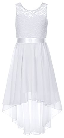 iiniim Fille Robe de Cérémonie Mariage Soirée Enfant Robe de Demoiselle d'honneur Cocktail Anniversaire Dentelle Princesse Dress sans Manche 5-16 Ans Blanc 7-8 Ans
