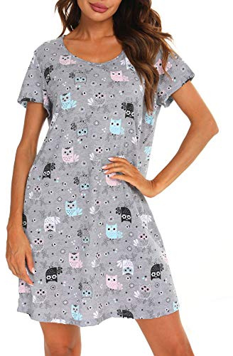 ENJOYNIGHT Nuisette à manches courtes en coton pour femme, vêtement de nuit doux à imprimé