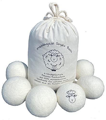 UKIYO 6 bolas de secado XXL ecológicas, 8 cm, 100% lana de oveja neozelandesa sin mulesing, suavizante natural