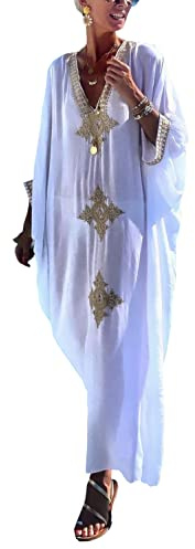 L-Peach Women's Kaftan Loungewear Boho Homewear Oversized Kimono Maxi Beach Dress Cover Ups Robes