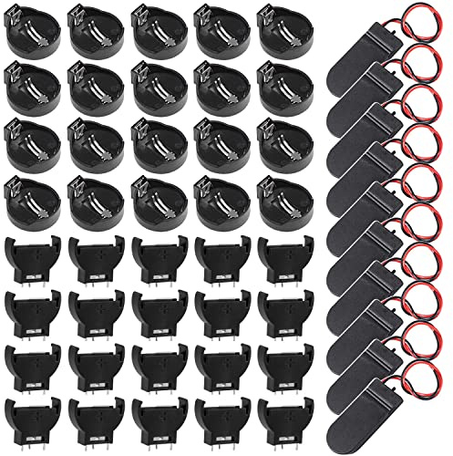GTIWING 40 stycken 3 V CR2032 knappcellshållare batterihållare CR2032 knappcellshållare, knappcellshållare CR2032 batterihållare, knappcellshållare, horisontell + vertikal, 10 st 6 V strömbrytare