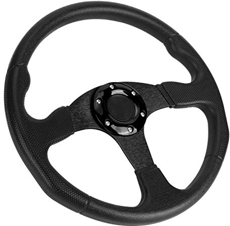 Volante, volante in lega di alluminio e pelle, piatto profondo del volante sportivo per auto da corsa da 350 mm con strisce colorate, accessorio modificato per auto universale(Nero)