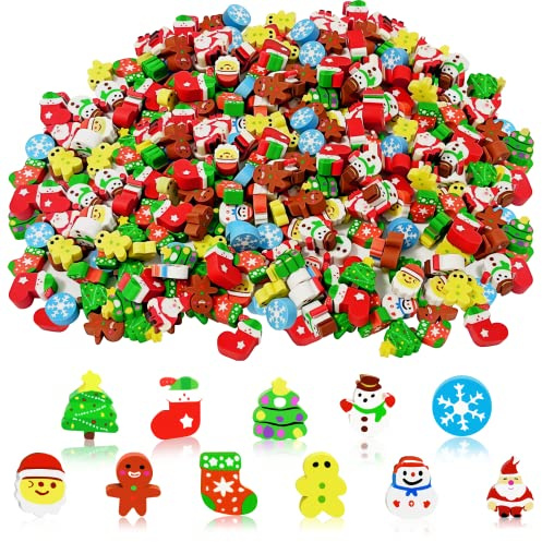 JUNEBRUSHS 150 st jul mini suddgummin för barn, söta små djur suddgummin bulk för barn skrivbord husdjur jul pennsuddgummin strumpor jultomte snöflingor gåva fyllning läxor klassrum belöningar priser