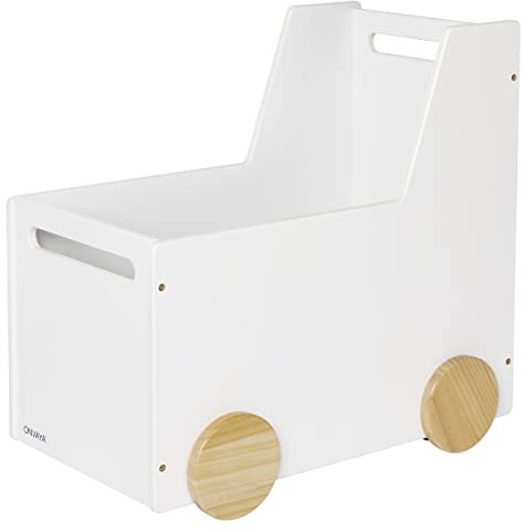 ONVAYA® Spielzeugkiste aus Holz | Weiß | Lauflernwagen mit Gummirädern | Geräuscharm | individuell gestaltbar | kinderleichter Zusammenbau