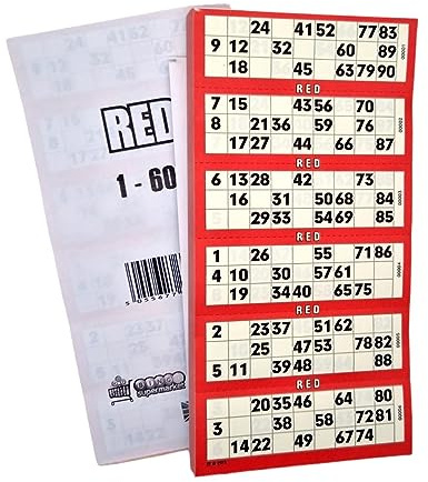 Bingosupermarket Bingo Tickets 600 Pad 6 To a Sheet 1-90 Perforated (Red)