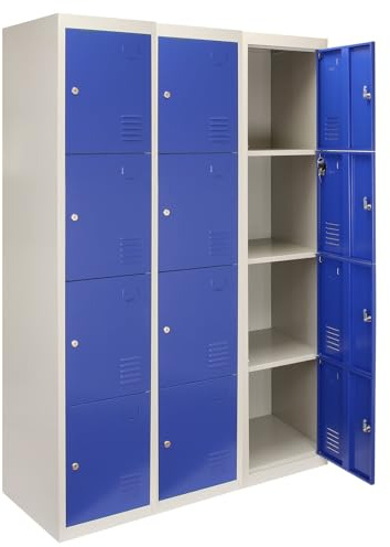 3 Taquillas Metálicas para Montar con 4 Puertas Azules 45x114x180cm con Estantes llaves Imanes Portatarjetas Nombre Casilleros Metalicos Blue Metal Locker Escuela Gimnasio Vestuario y Oficina