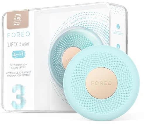 FOREO UFO 3 mini 4-in-1 Face Mask Skincare Device, Face Moisturiser, Anti-Aging, Full Spectrum LED & Red Light Therapy, Thermo Therapy, T-Sonic Facial Massage, App-connected, Arctic Blue