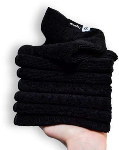 Kitchen Lab Co.® - Mikrofaser Spültücher - 7 Stück- mit Englischen (ENG) Tagesetiketten - Mikrofasertücher - Spüllappen - Schwarz - 30x30 cm - Saugfähig - Waschbar bei 60 Grad - Schnell Trocknend