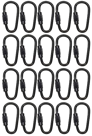 rockible 20 pices Mini Mousqueton de Verrouillage Porte-cles Mousqueton pour Voyage, Acier, Noir, Rectangulaire, Serrure Vis