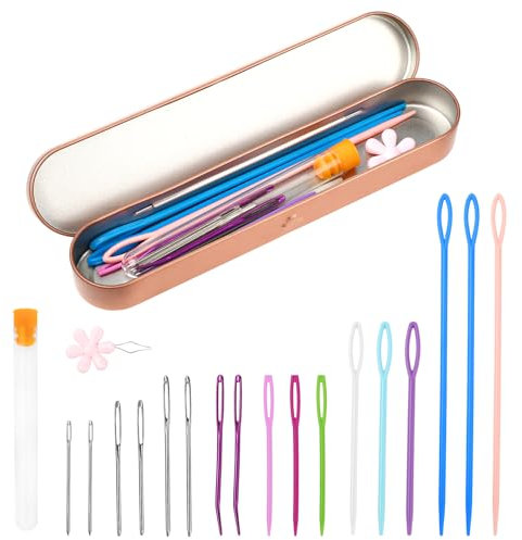 Dimeho 20 Stück Kunststoff Garnnadel Nähnadeln Set Stopfnadeln gebogene Spitze Garn Handwerk stumpfe Nadeln Aufbewahrungsbox Handnähgarn mit großer Öse bunt Kinder DIY-Nähen Bastelnadelprojekt