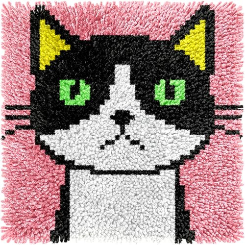 Numptain Latch Hook Kits for Adults,DIY Rug Crafts Cat Pattern Color Printed Canvas,Latch Hook Kits for Beginners Handmade Needlework Crafts Home Decoration,12x12 NT22
