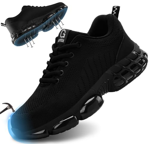 GLANOUDUN Steel Toe Shoes for Men Breathable Men's Work Shoes Lightweight Steel Toe Sneakers for Men Black Construction Sneakers Comfortable Safety Footwear Industrial